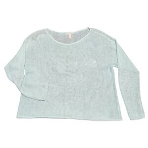Eileen Fisher Petite Long Sleeve Top Sheer Mesh Knit Mint Green PP/PTP